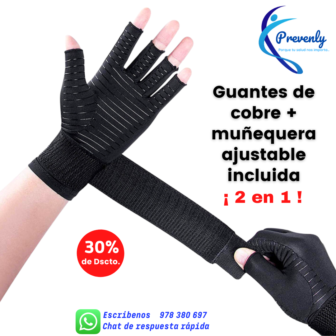 Guantes De Comprensión De Cobre + Muñequera Ajustable (2 en 1)